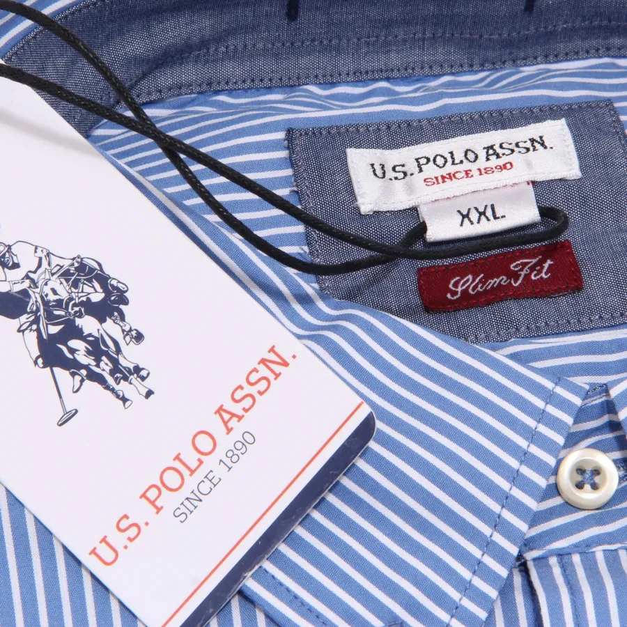 3802K camicia uomo U.S. POLO ASSN. SLIM FIT light blu/white striped shirt man