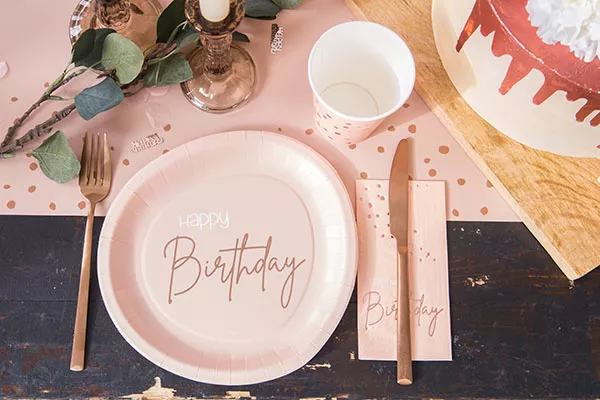 50 ° compleanno 8 piatti di carta Elegante blush in oro rosa