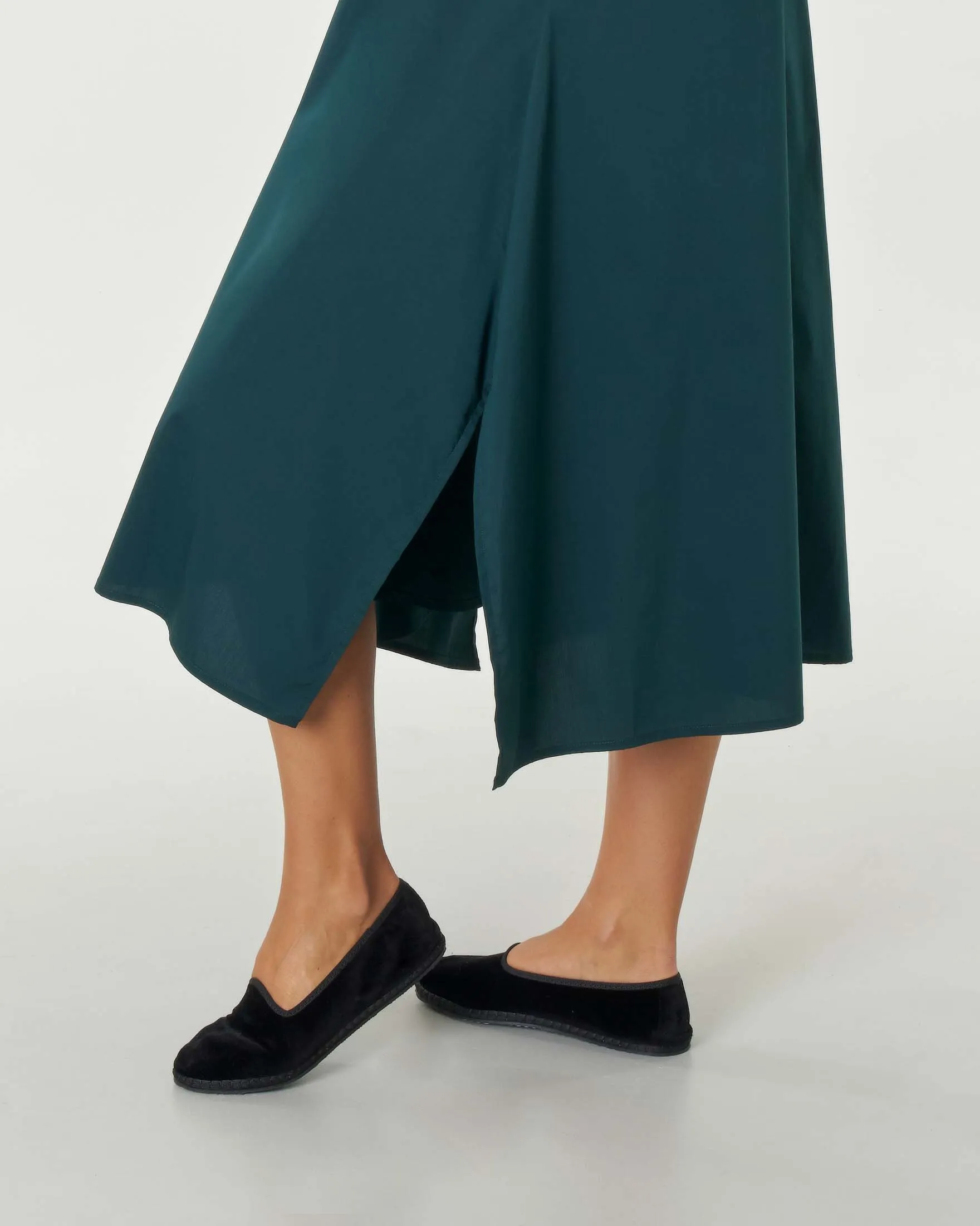 Abiti lungo verde petrolio chemisier in popeline di cotone stretch con maniche tre quarti