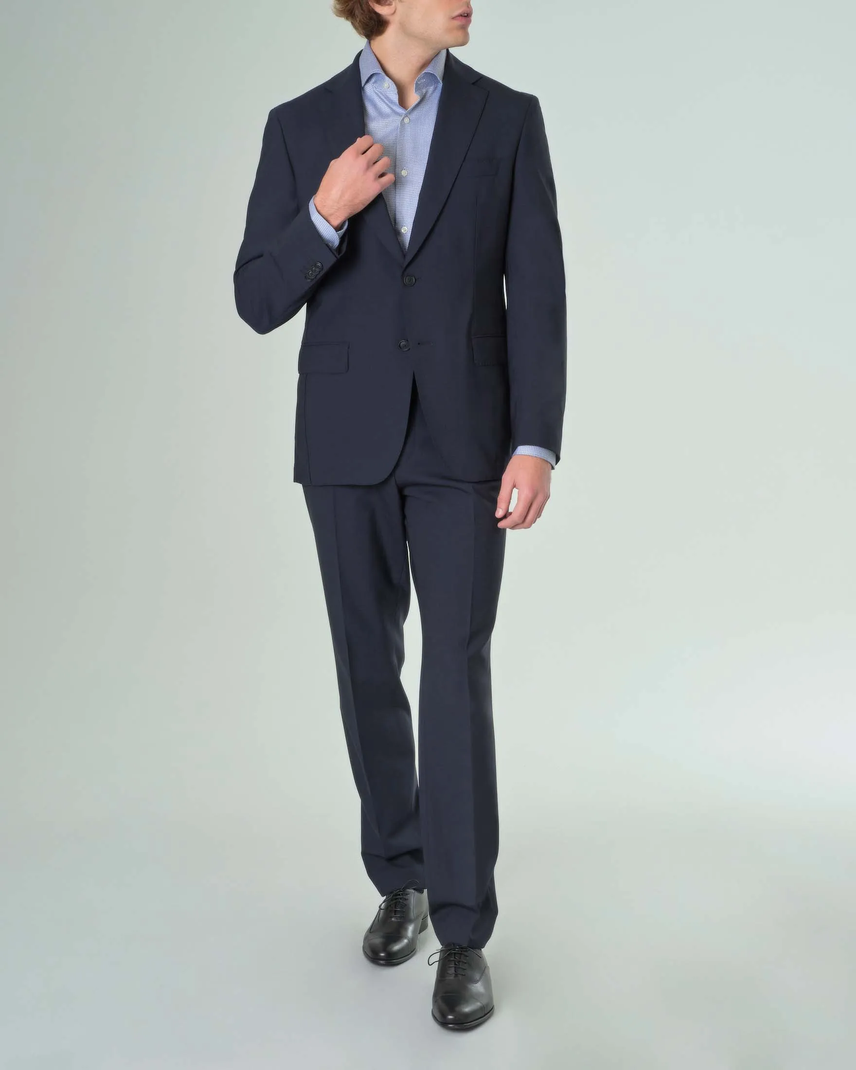 Abito blu in tela di lana stretch