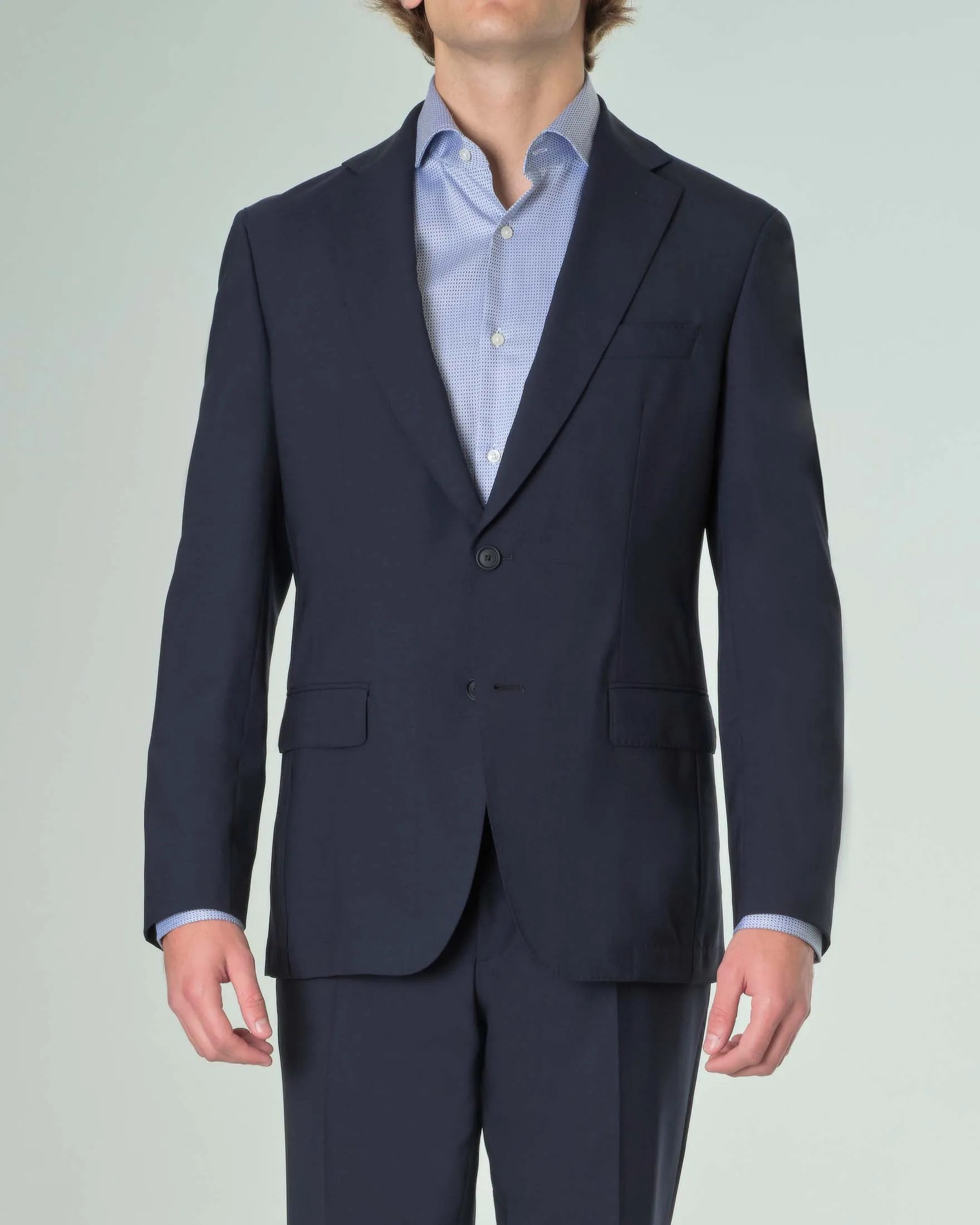Abito blu in tela di lana stretch