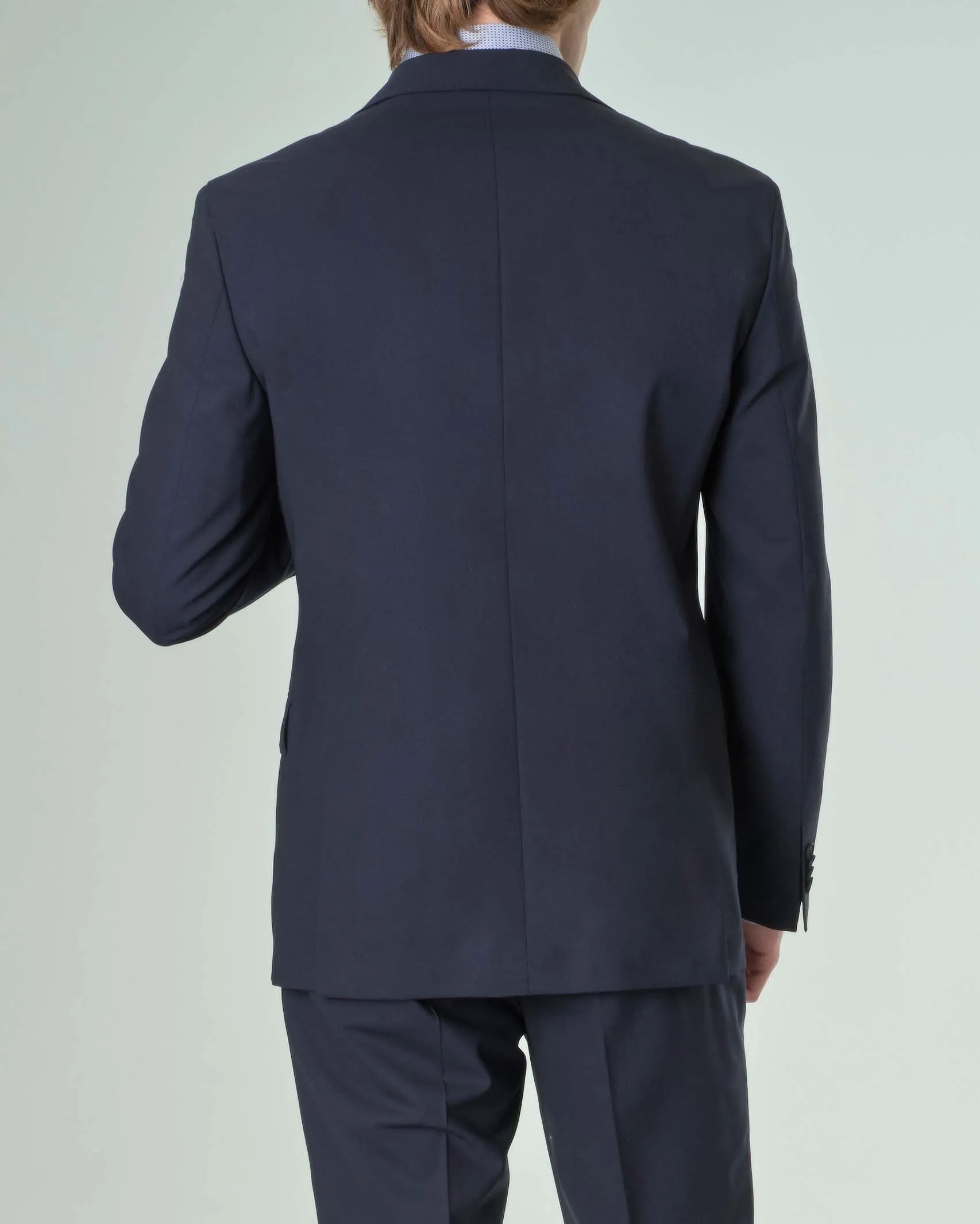 Abito blu in tela di lana stretch