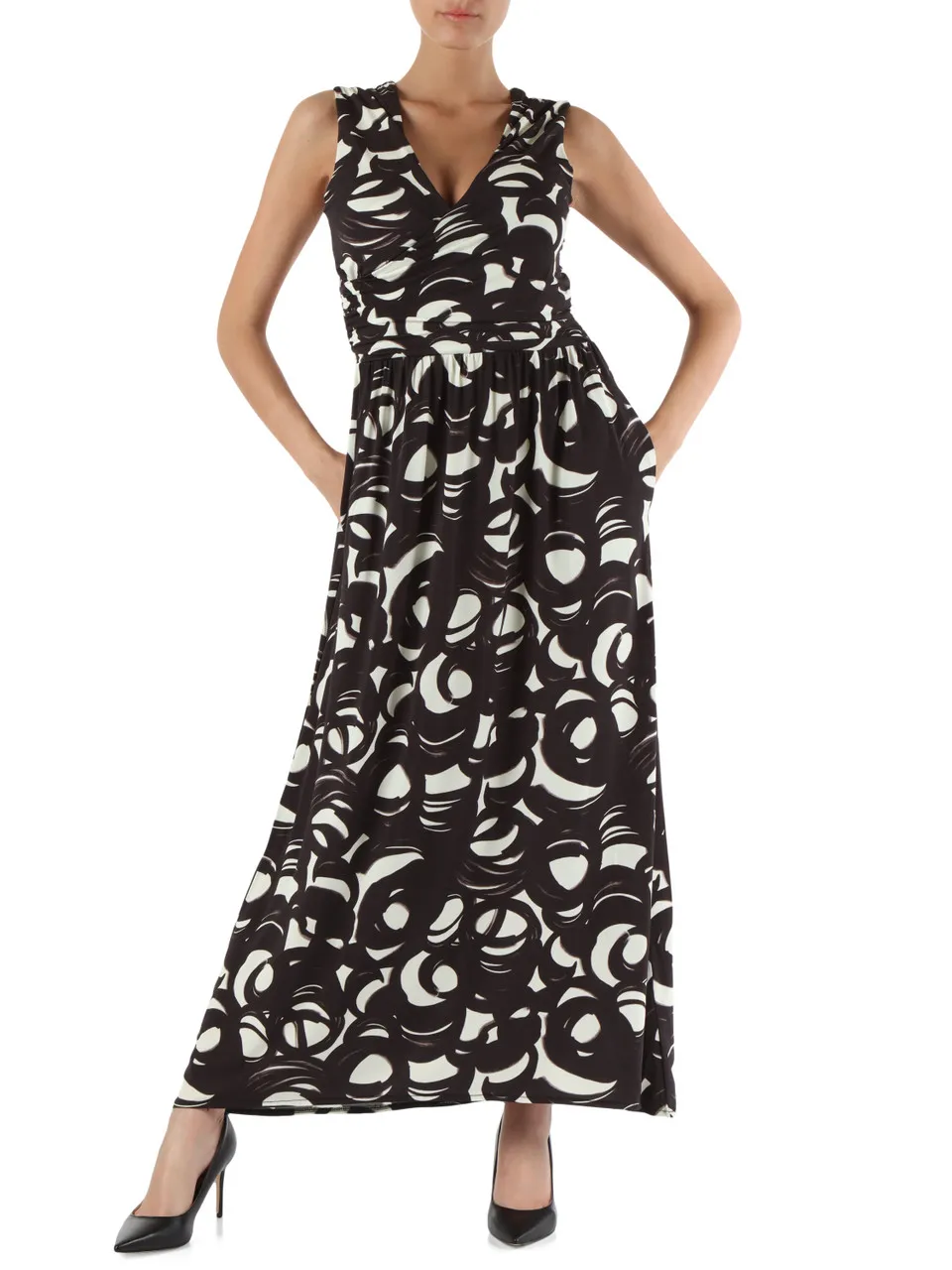 Abito lungo in viscosa stretch con stampa all over