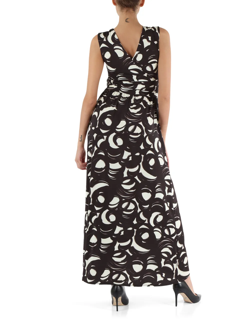 Abito lungo in viscosa stretch con stampa all over