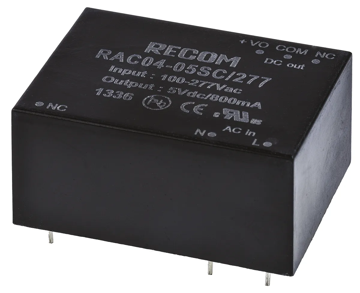 Alimentatore switching Recom RAC04-05SC/277, 4W, ingresso 80 → 305V ca, uscita 5V cc, 800mA RAC04-C/277