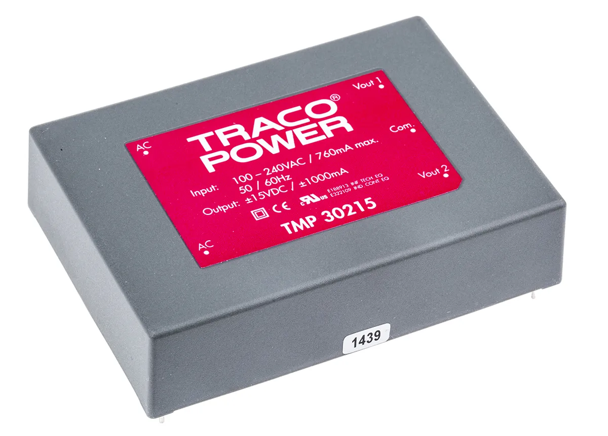 Alimentatore switching TRACOPOWER TMP 30215, 30W, ingresso 120 → 370 V dc, 85 → 264 V ac, uscita ±15V cc,