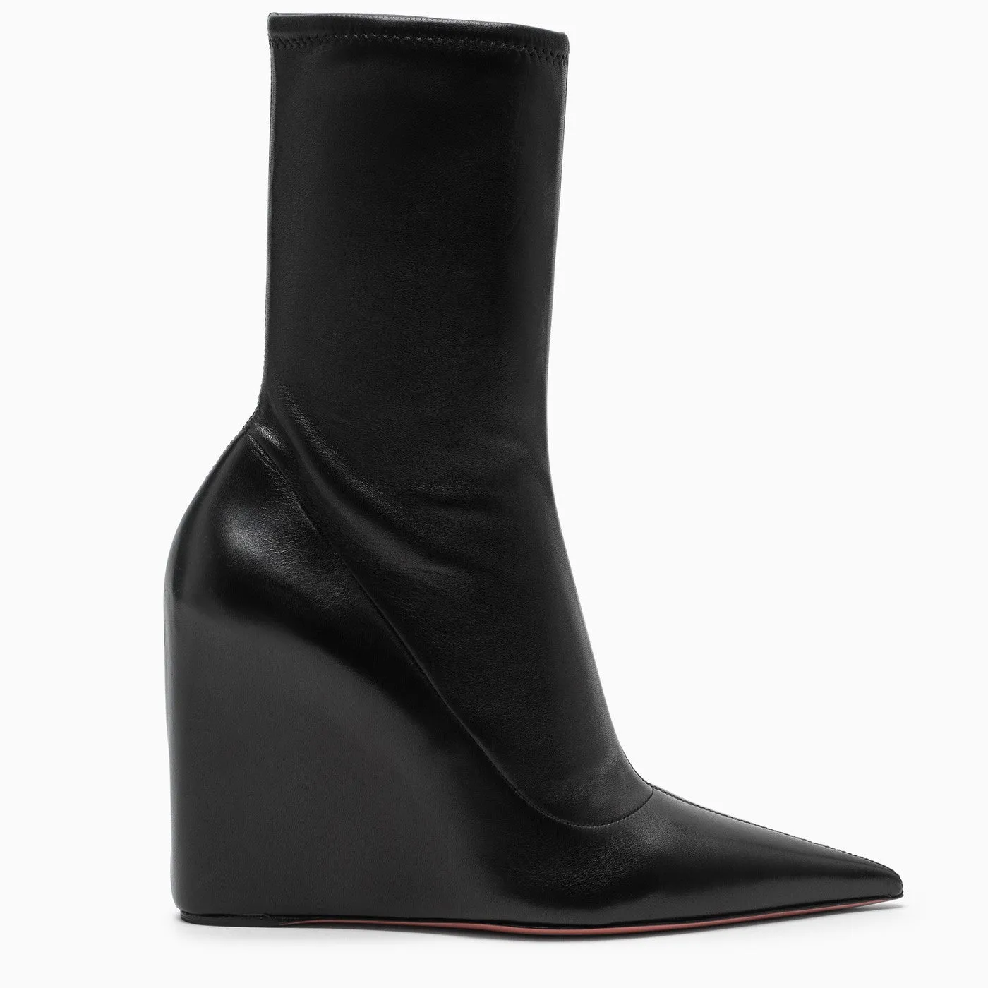 Amina Muaddi Black Leather Danielle Wedge Stivali