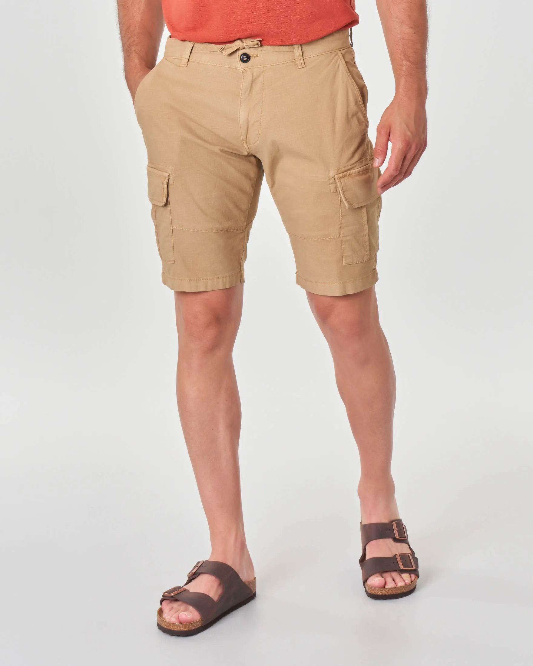 Bermuda tasconato beige in ripstop di cotone stretch