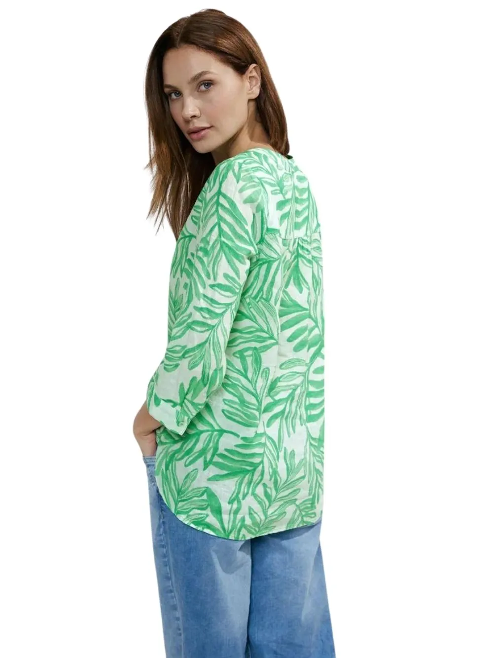 Blusa Donna in lino verde con stampa