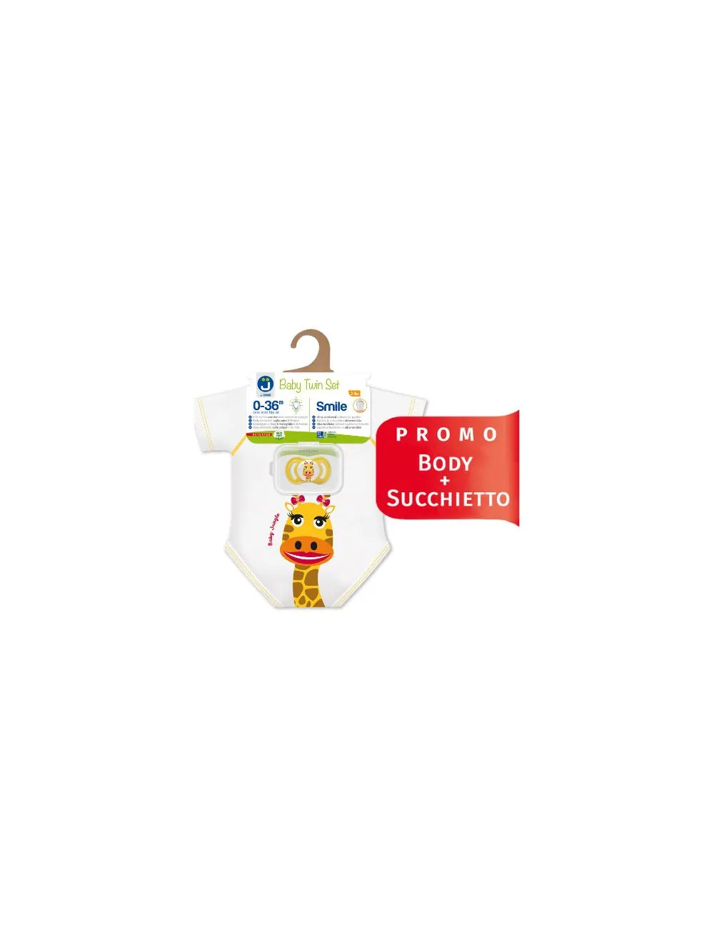  BODY JBIMBI TAGLIA UNICA 0-36 MESI IN BIO COTONE JUNGLE + SUCCHIETTO COORDINATO 