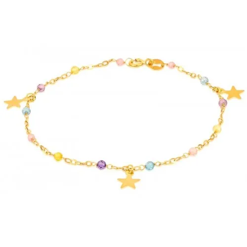 BRACCIALE DA DONNA IN ORO GIALLO 18 KT CON CHARM STELLE E PIETRE