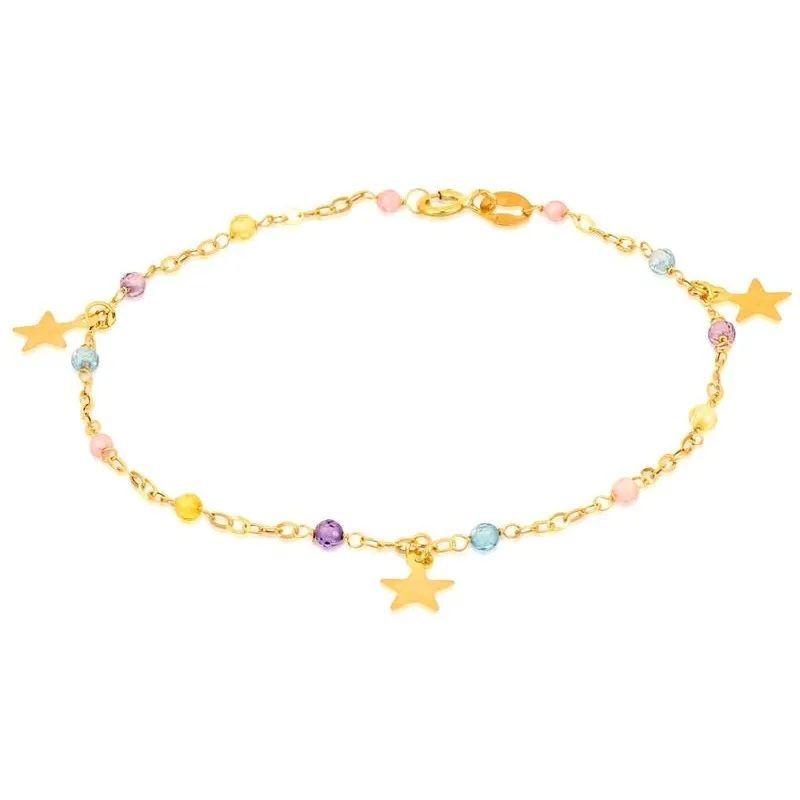 BRACCIALE DA DONNA IN ORO GIALLO 18 KT CON CHARM STELLE E PIETRE