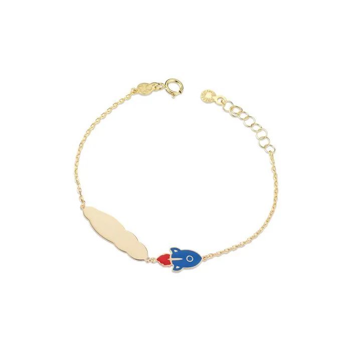 Bracciale in Oro Giallo Razzo Rosso Blu e Targhetta Bimbo Le Bebé – Toys