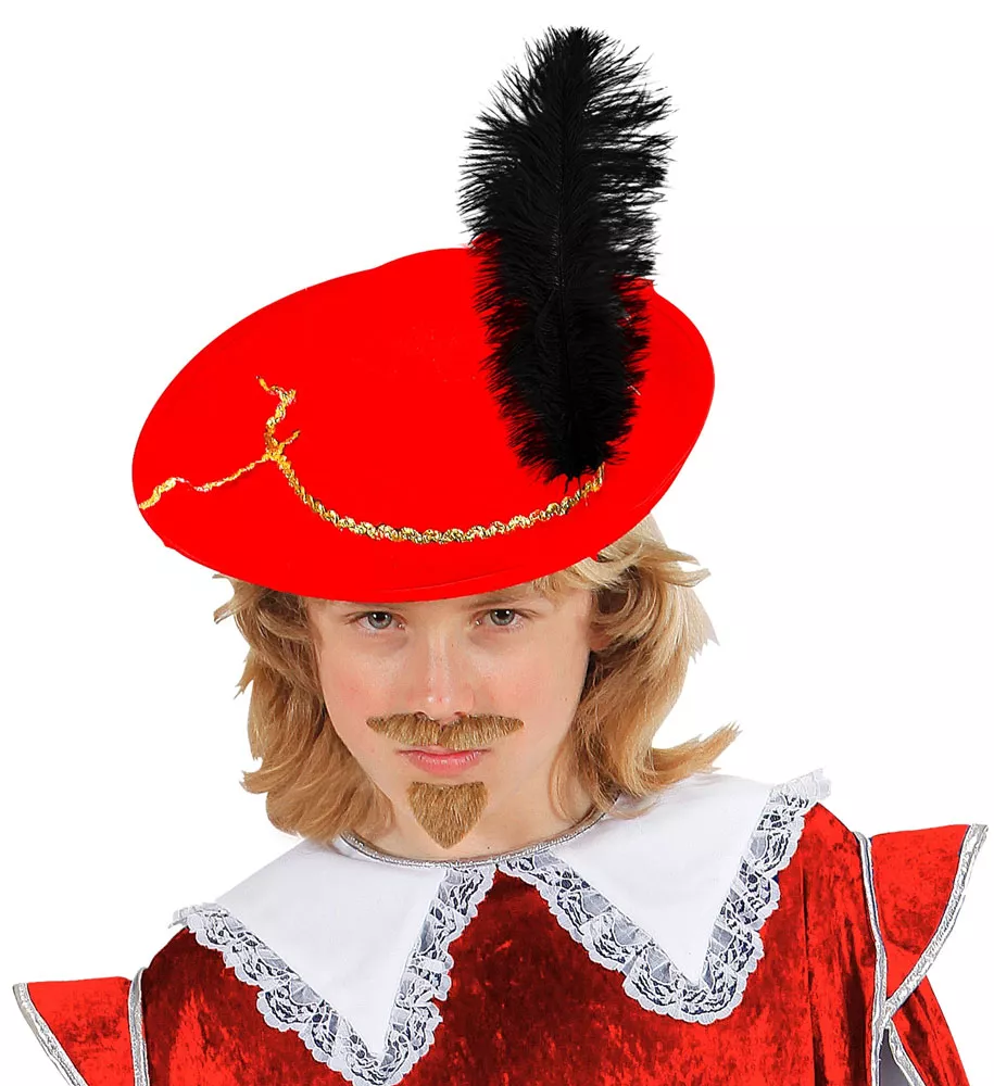 Cappello da moschettiere per bambini con piuma rossa