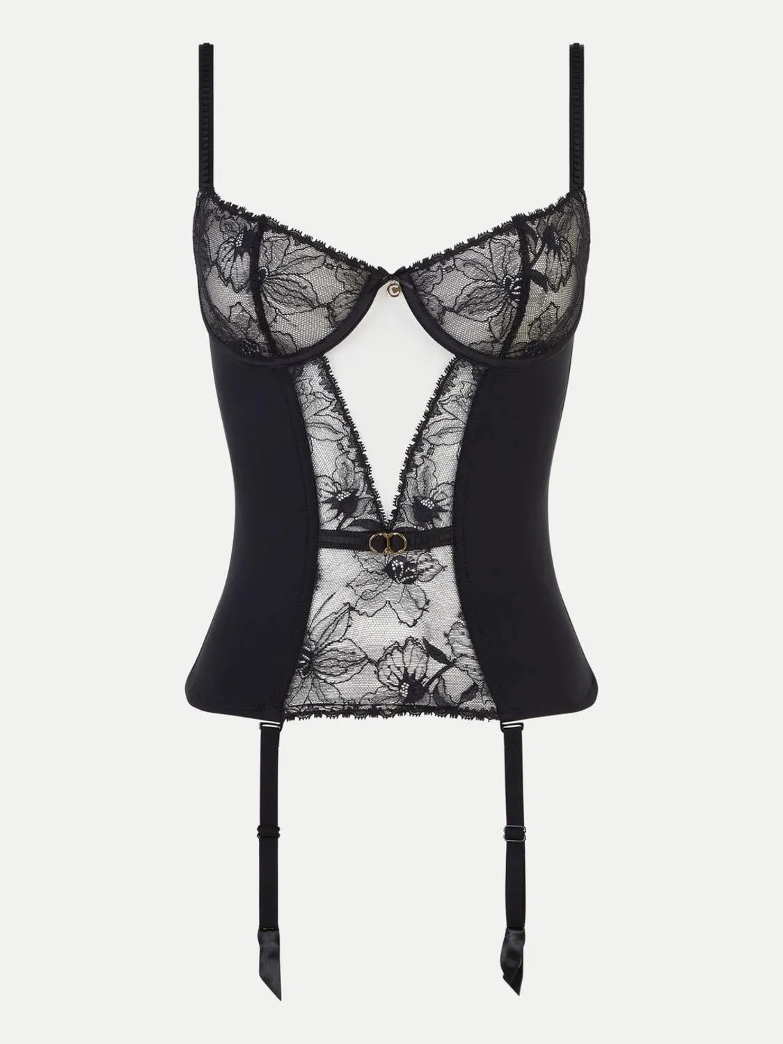 CHANTELLE   ORCHIDS - Basque avec dentelle de leavers | Noir