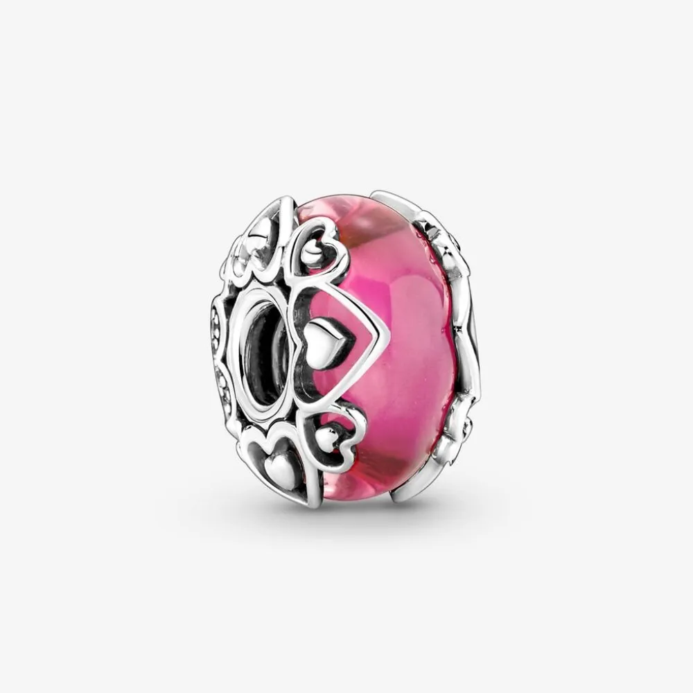 Charm Pandora Vetro di Murano Rosa con Cuori 791159C00