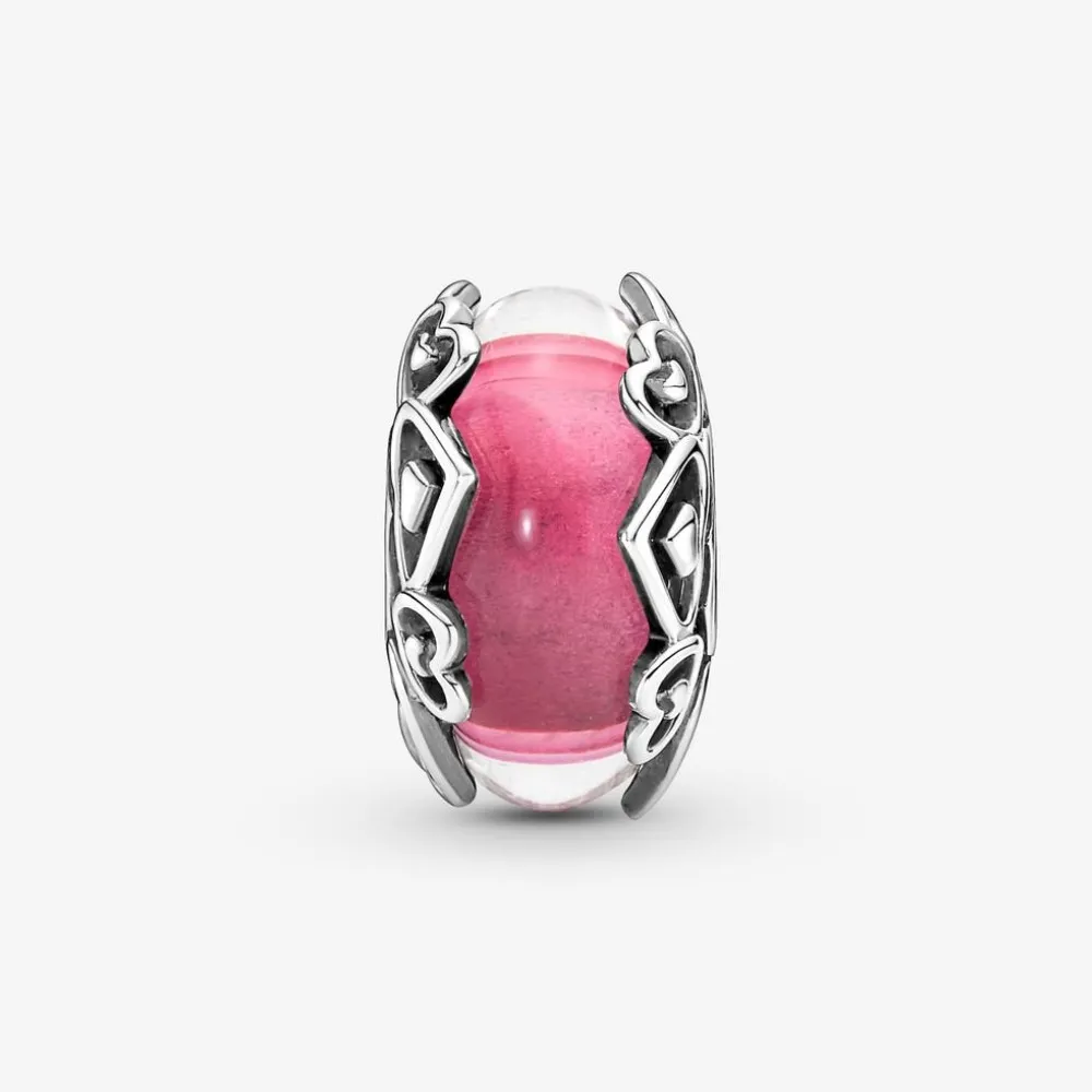 Charm Pandora Vetro di Murano Rosa con Cuori 791159C00
