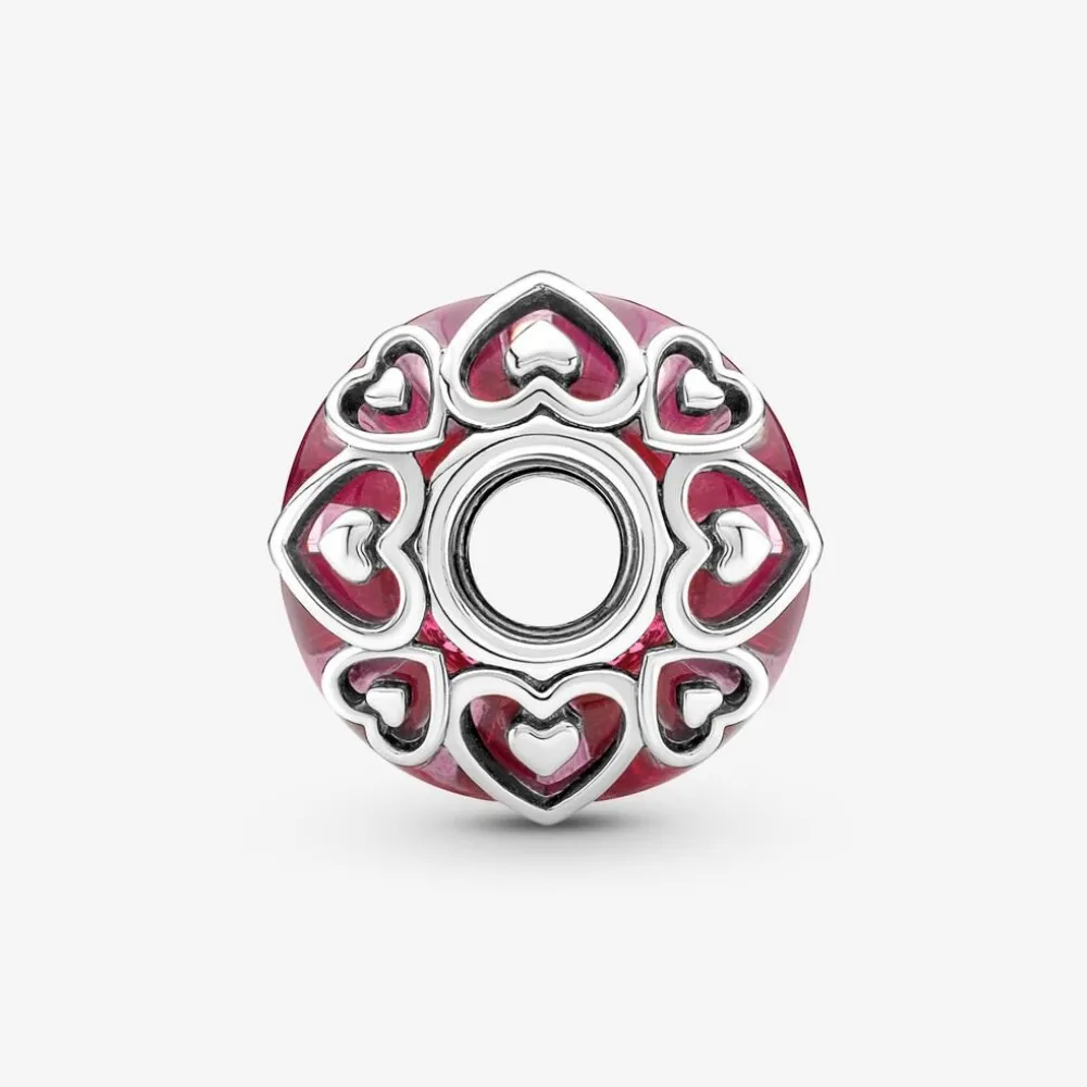Charm Pandora Vetro di Murano Rosa con Cuori 791159C00