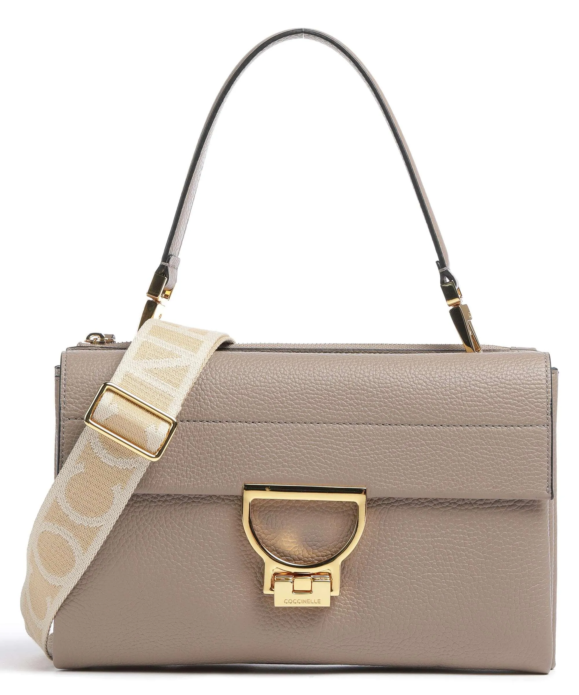  Coccinelle Arlettis Signature Borsa a mano pelle di vacchetta grana taupe  