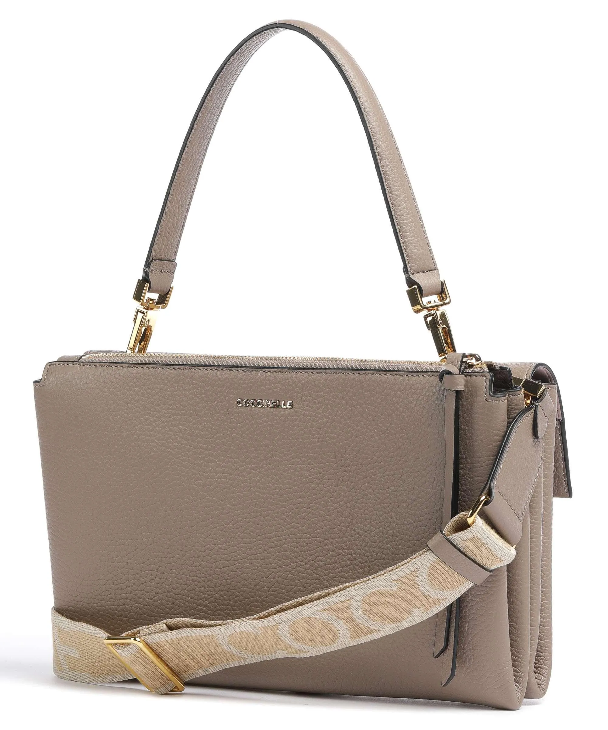  Coccinelle Arlettis Signature Borsa a mano pelle di vacchetta grana taupe  