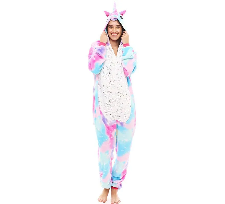 Costume pigiama da unicorno rosa e blu per donna