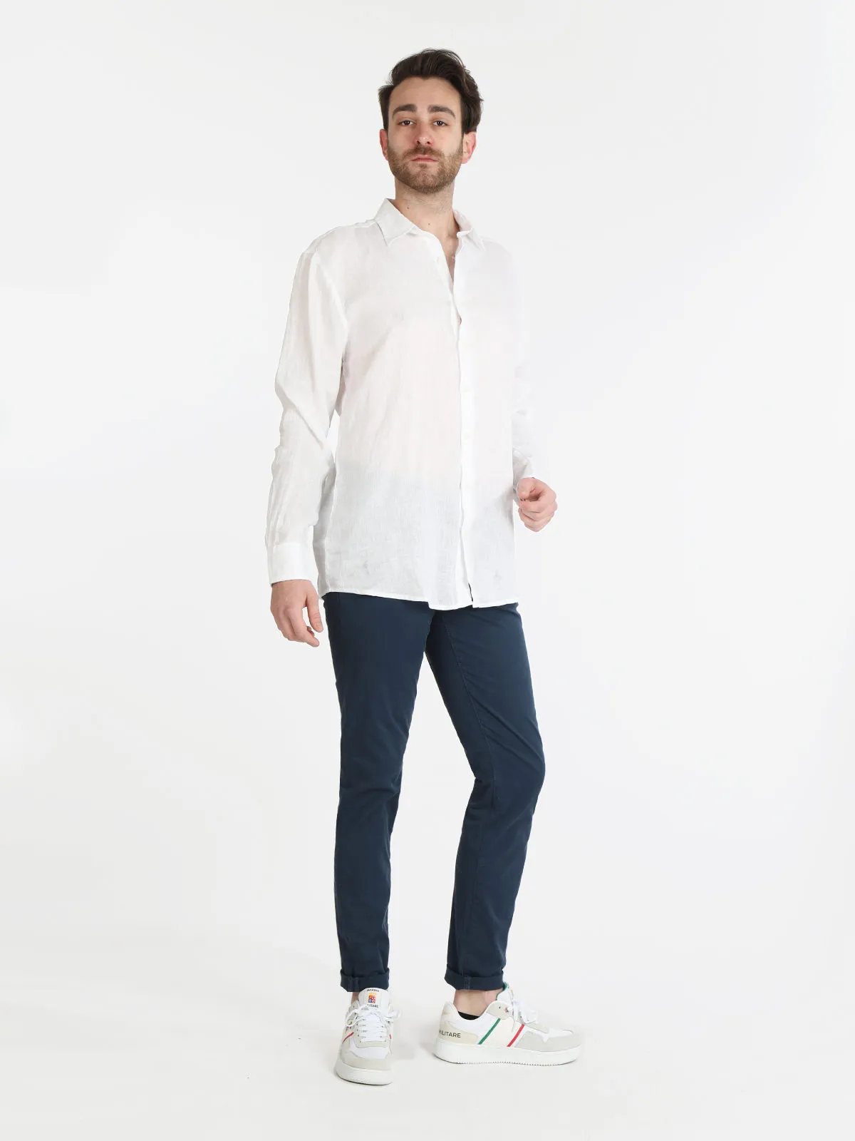 Coveri Collection Chemise en lin à manches longues pour hommes