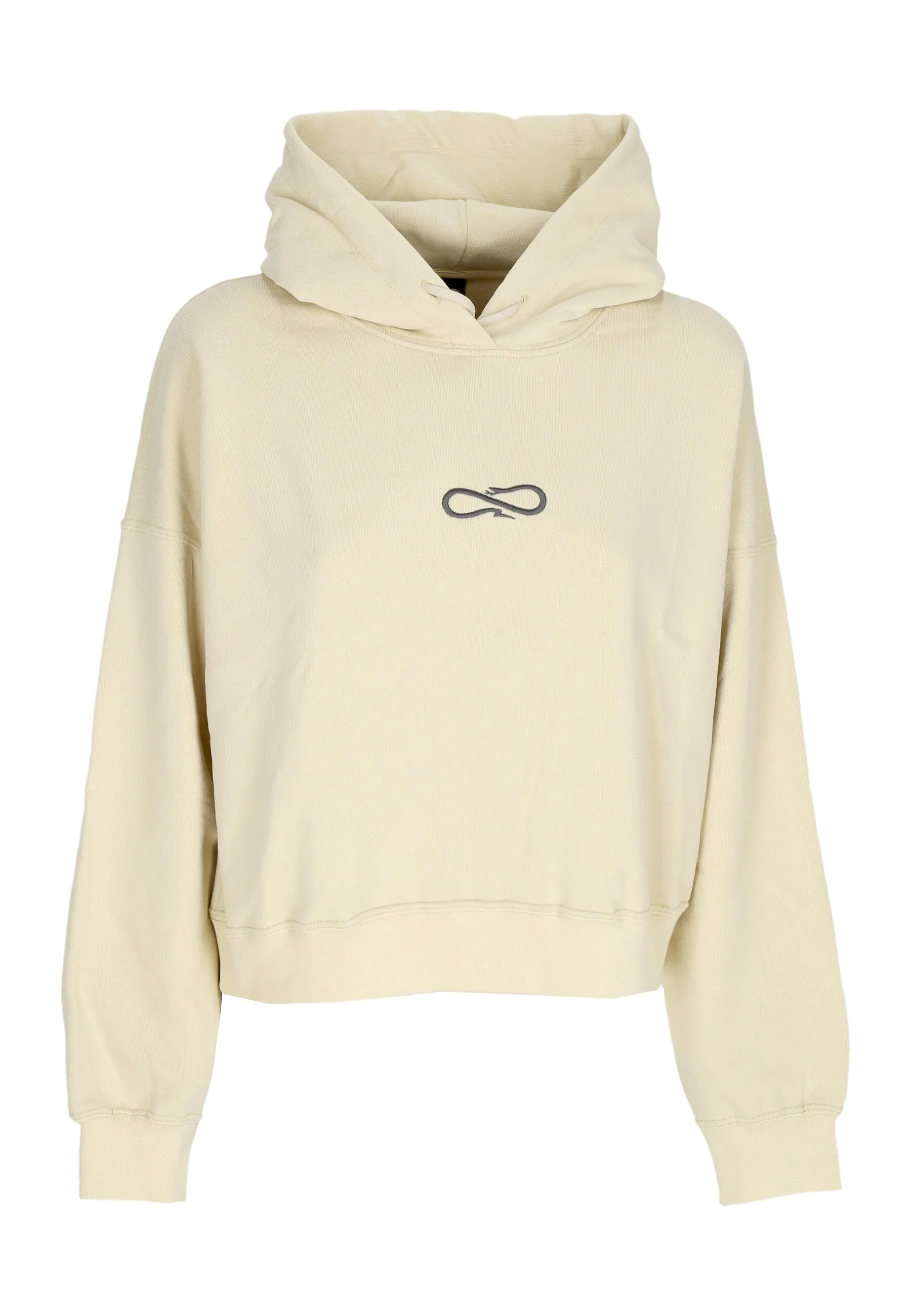 Felpa Leggera Cappuccio Corta Donna W Logo Embroidery Crop Top Hoodie Gravel