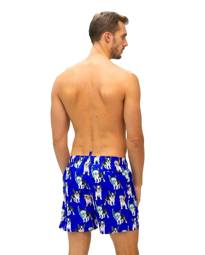 FK Effek F**k Costume Mare Uomo 2031U P-ET Boxer Corto Bermuda Cani Blu 01 BULLDOG