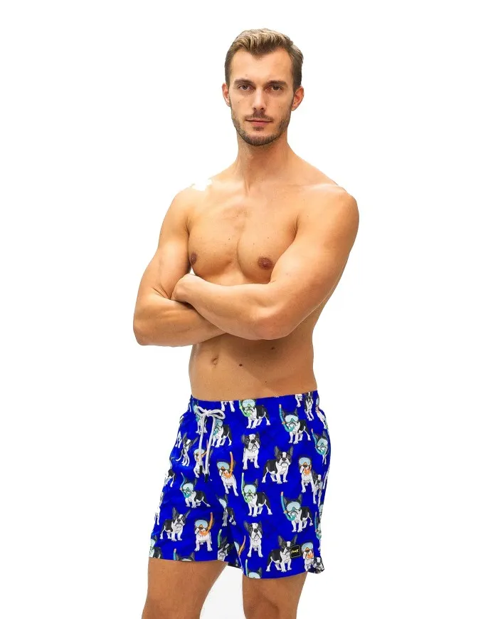 FK Effek F**k Costume Mare Uomo 2031U P-ET Boxer Corto Bermuda Cani Blu 01 BULLDOG