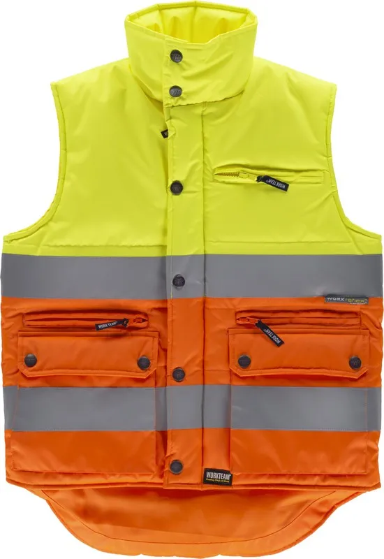 Gilet imbottito bicolore ad alta visibilità con due nastri riflettenti AV giallo AV arancione