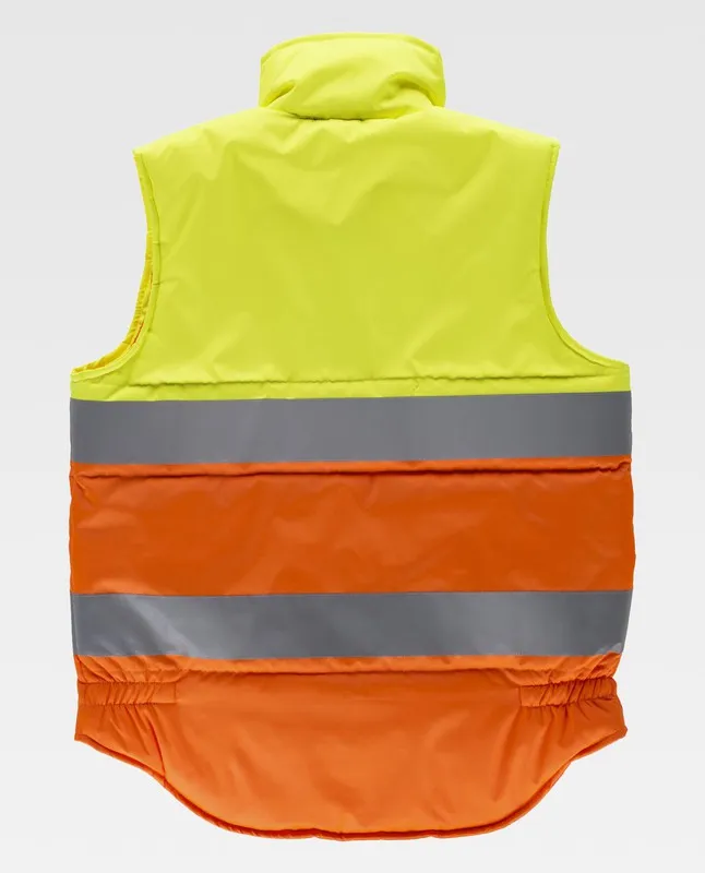 Gilet imbottito bicolore ad alta visibilità con due nastri riflettenti AV giallo AV arancione