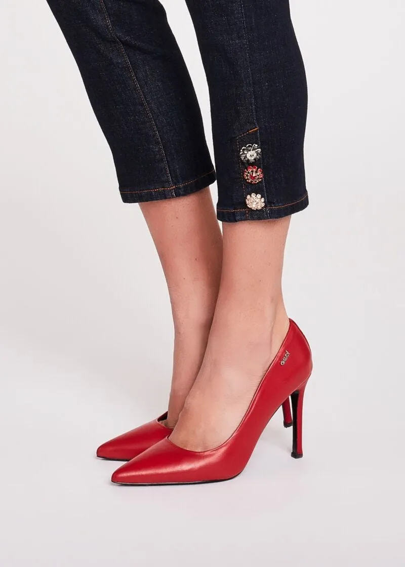 Jeans con bottoni gioiello