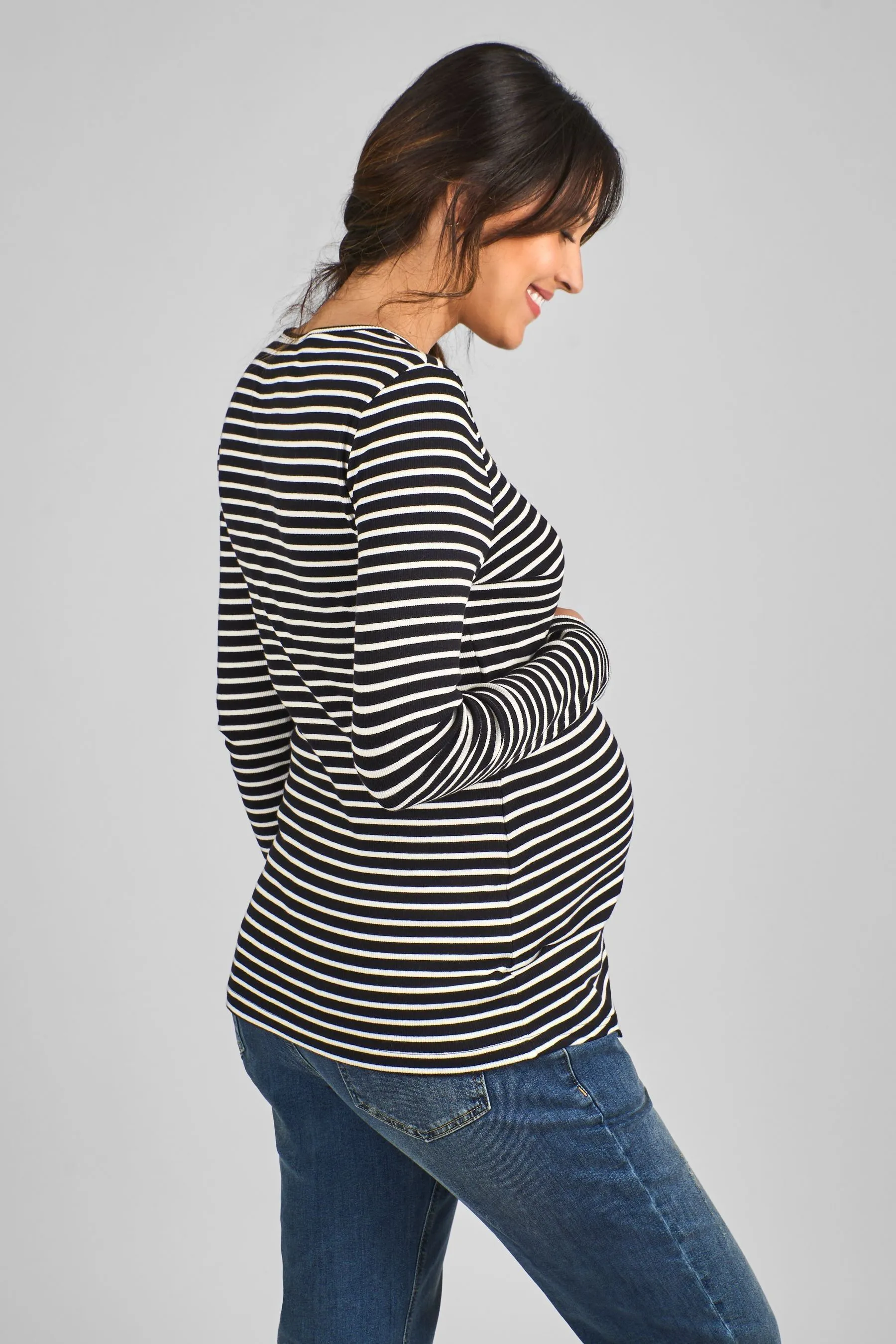 JoJo Maman - Bébé A righe Top premaman e per l'allattamento in jersey a coste    