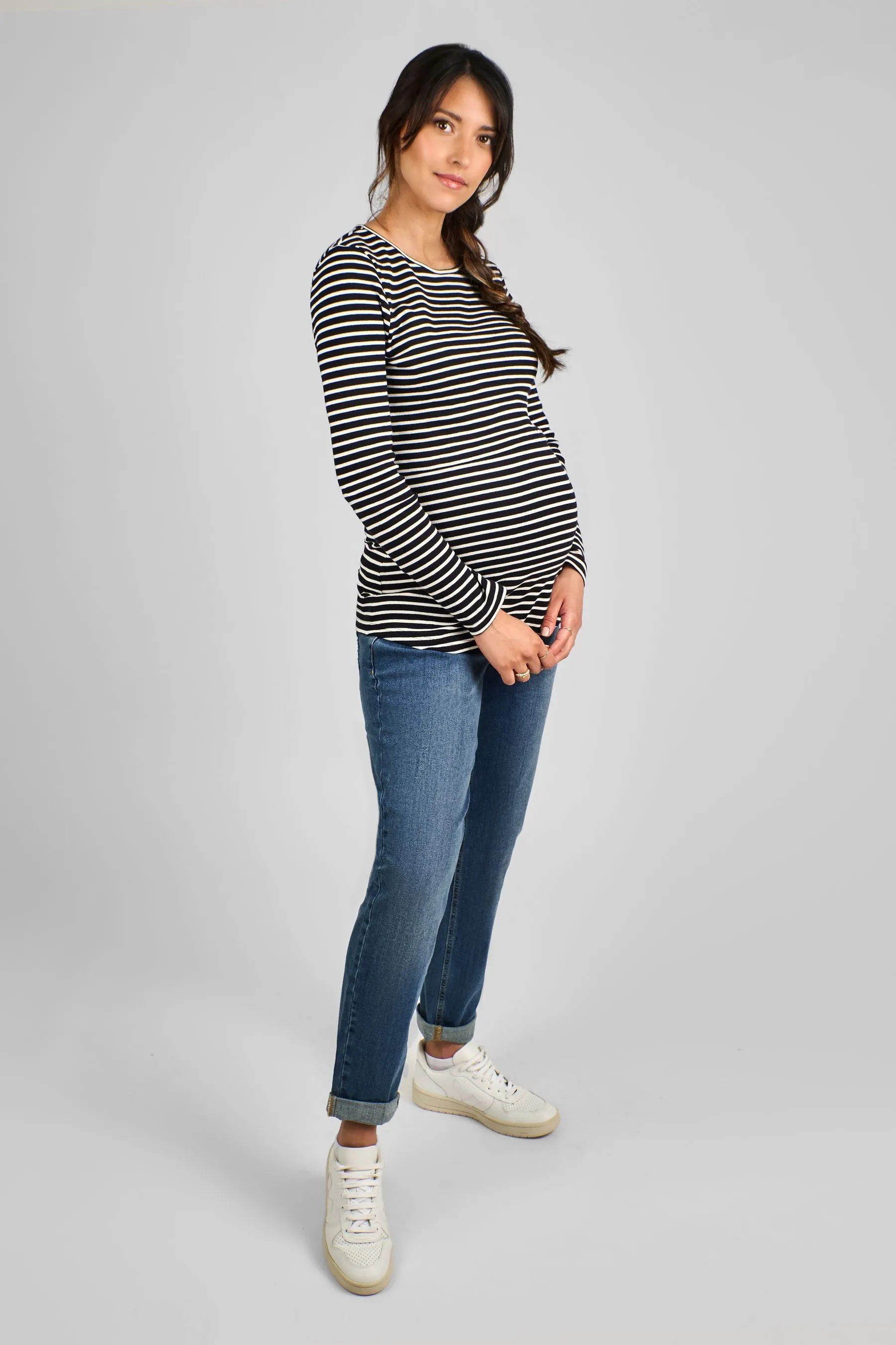 JoJo Maman - Bébé A righe Top premaman e per l'allattamento in jersey a coste    