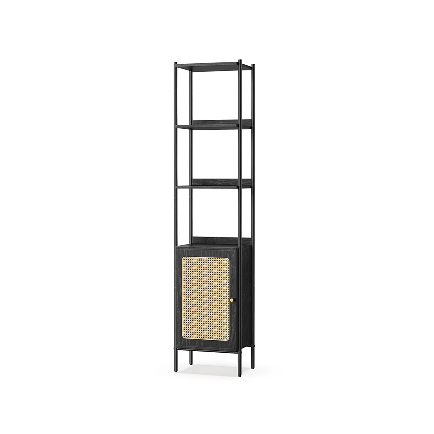 Libreria Scaffale Verticale con Anta Simil Rattan Stile Boho