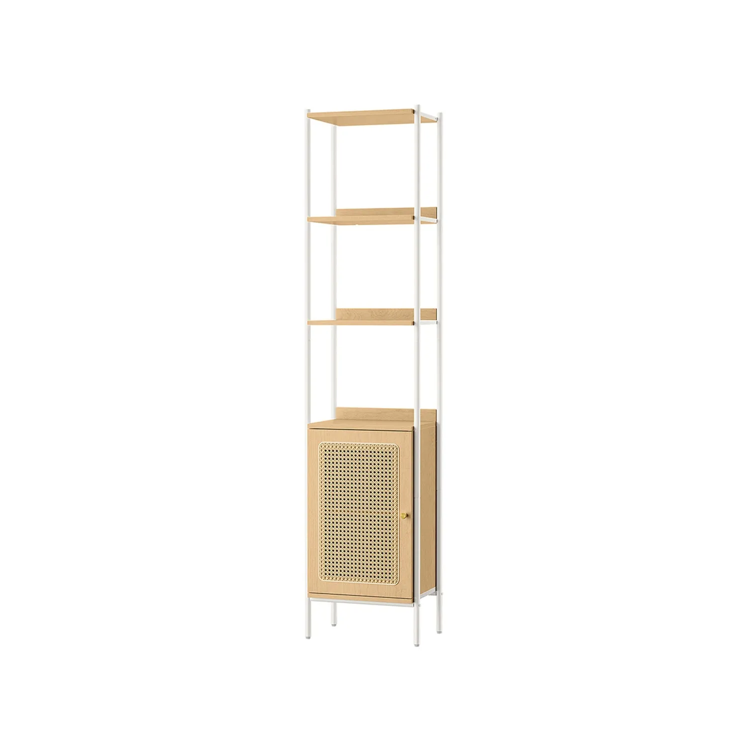 Libreria Scaffale Verticale con Anta Simil Rattan Stile Boho