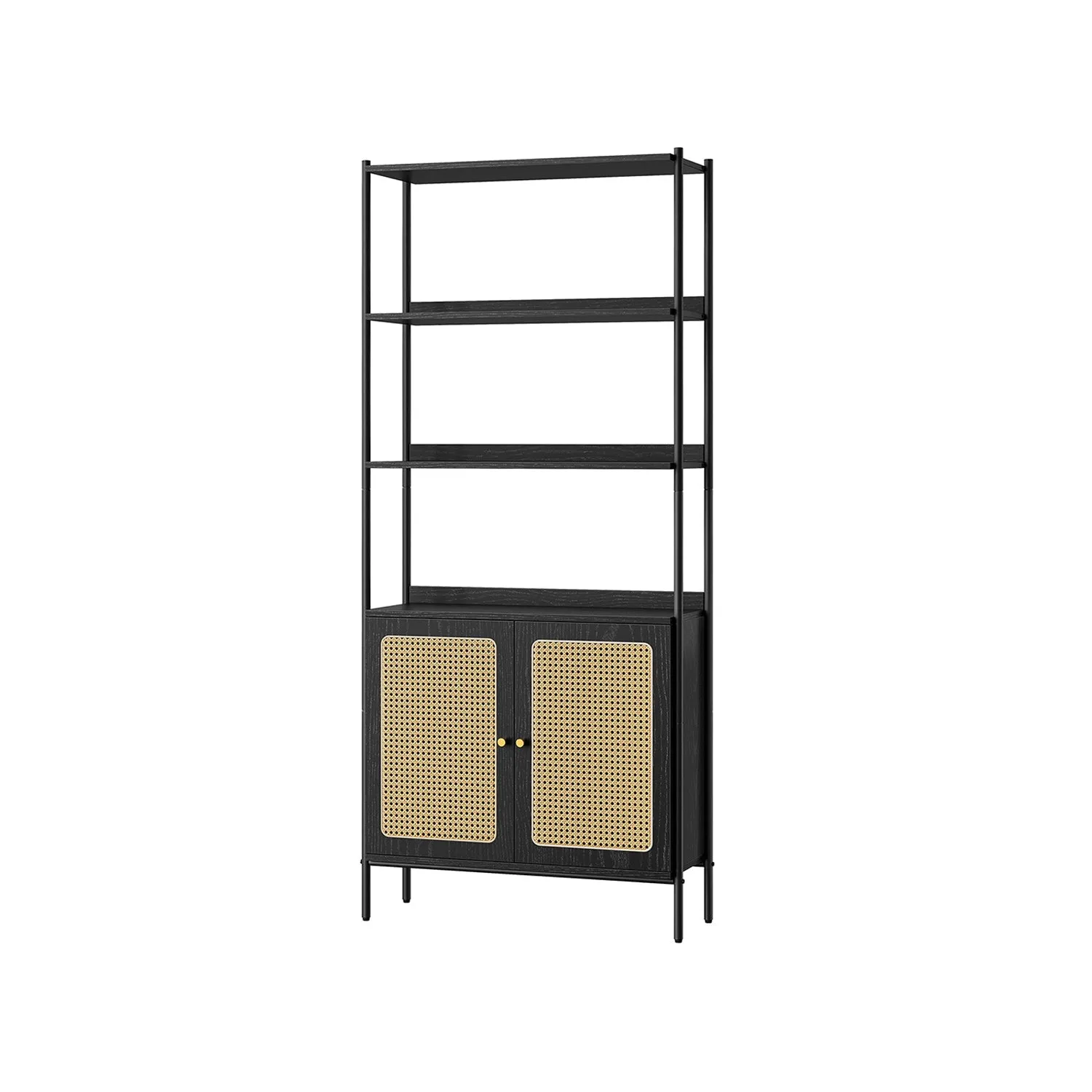 Libreria Scaffale Verticale con Anta Simil Rattan Stile Boho