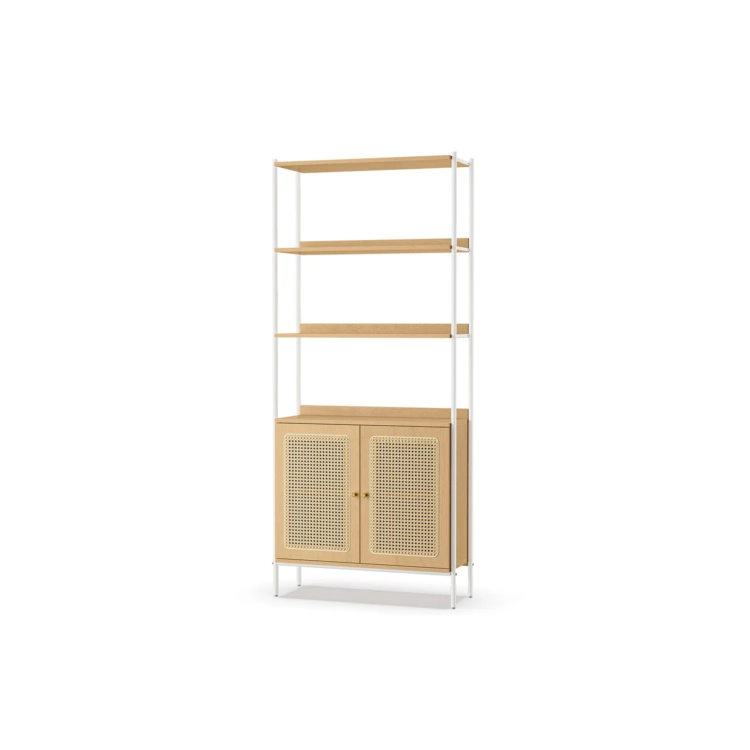 Libreria Scaffale Verticale con Anta Simil Rattan Stile Boho