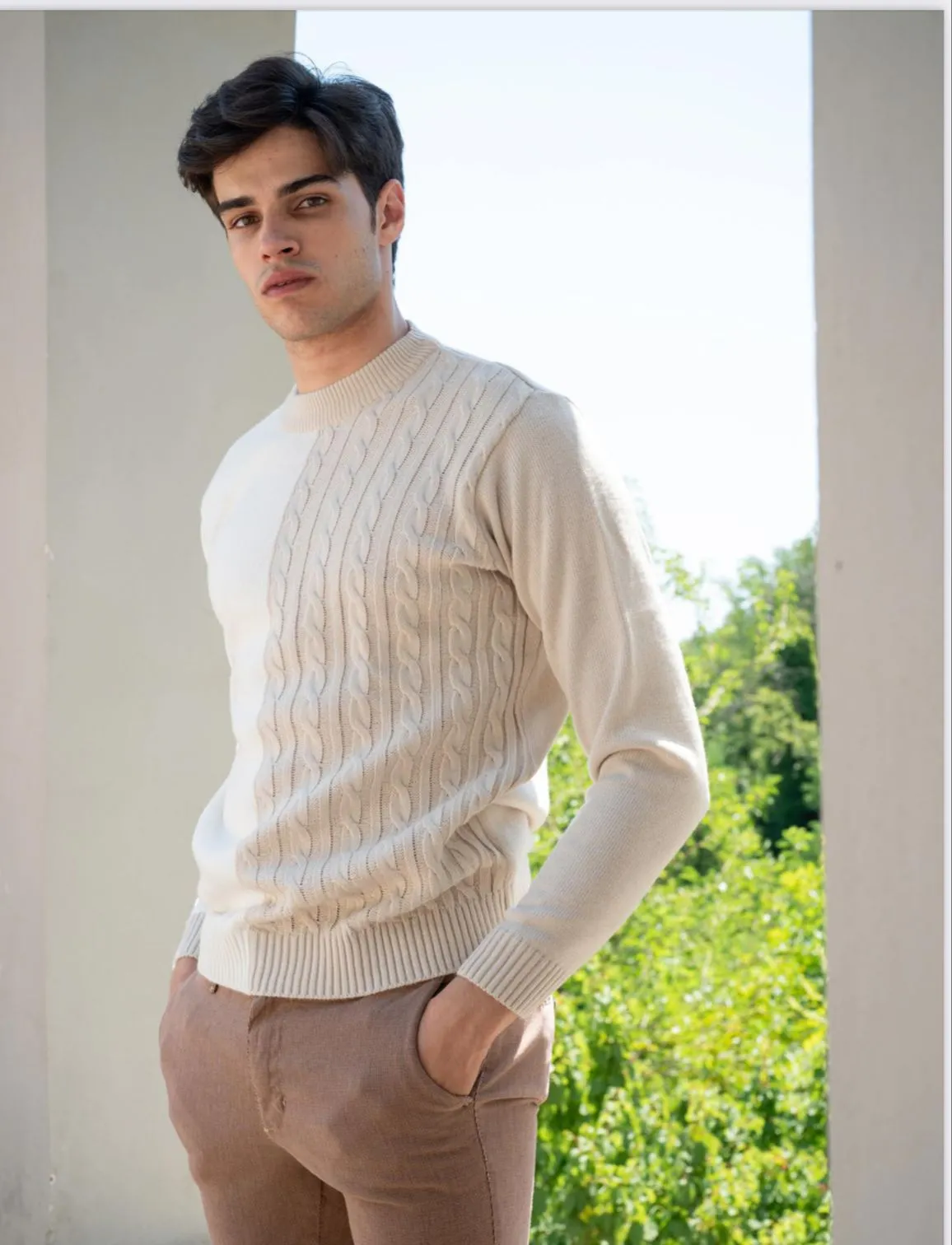 Lupetto beige e panna slim fit manuel garcia