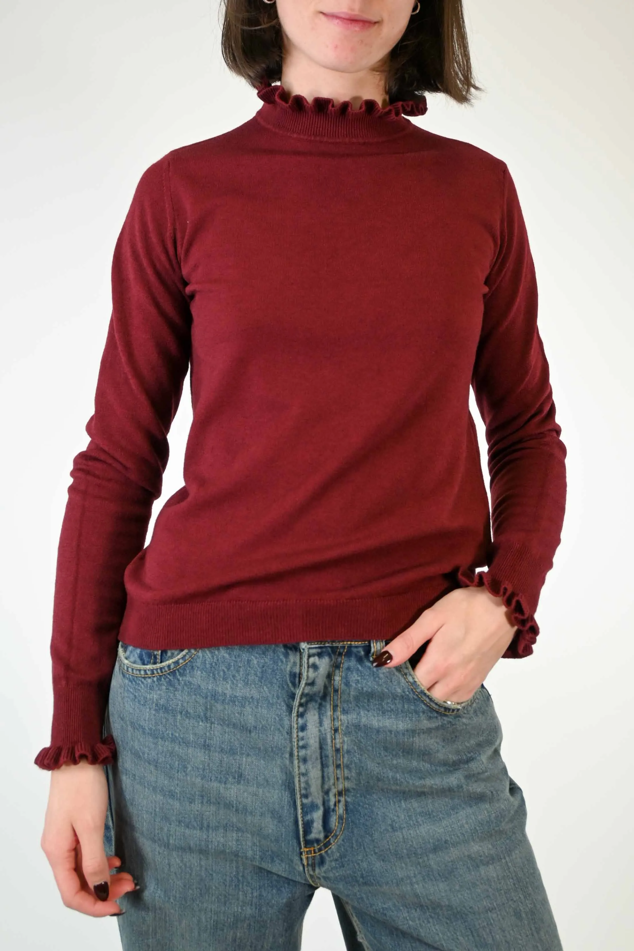 MAGLIA LUPETTO CON ROUGES COLOR BORDEAUX