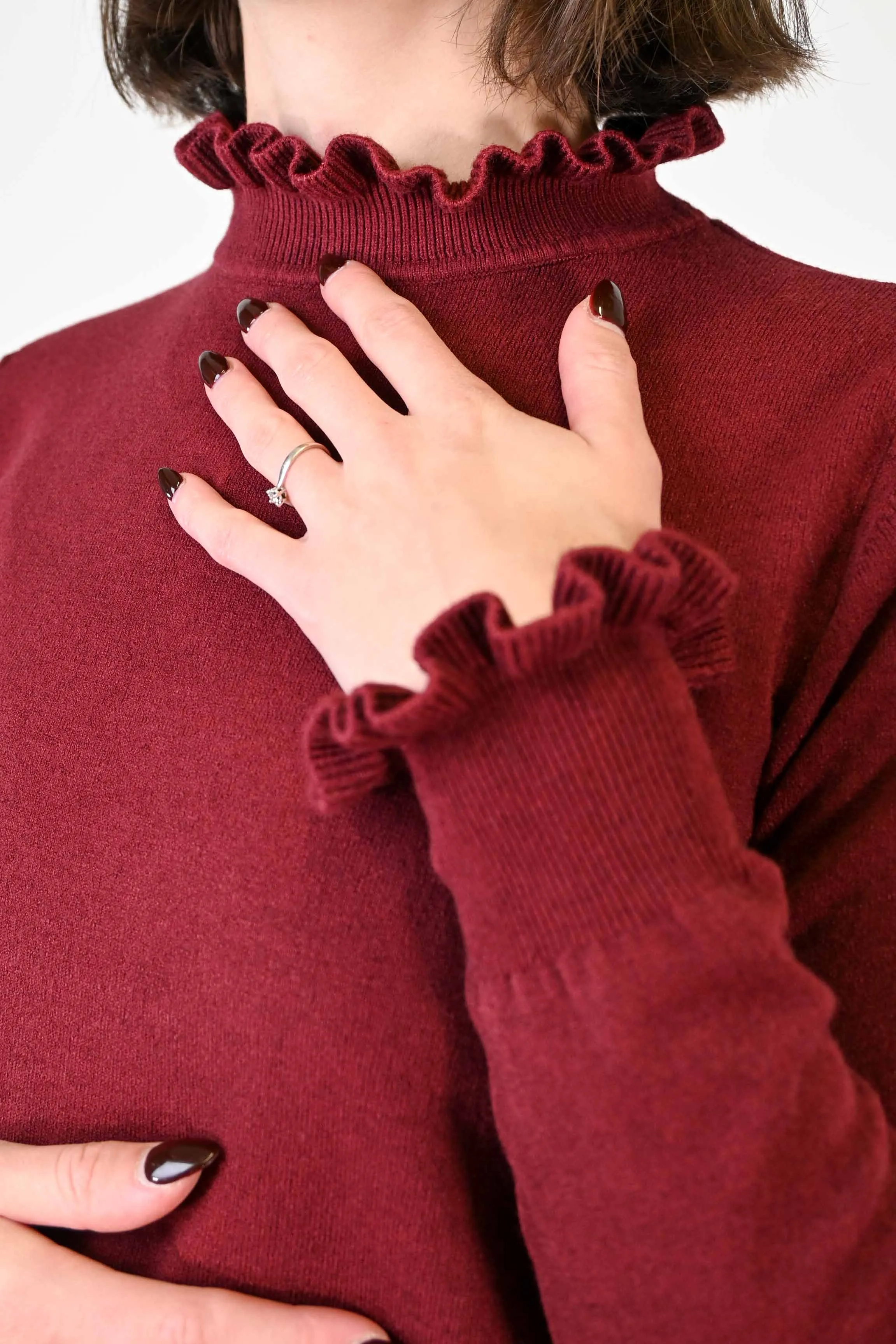 MAGLIA LUPETTO CON ROUGES COLOR BORDEAUX