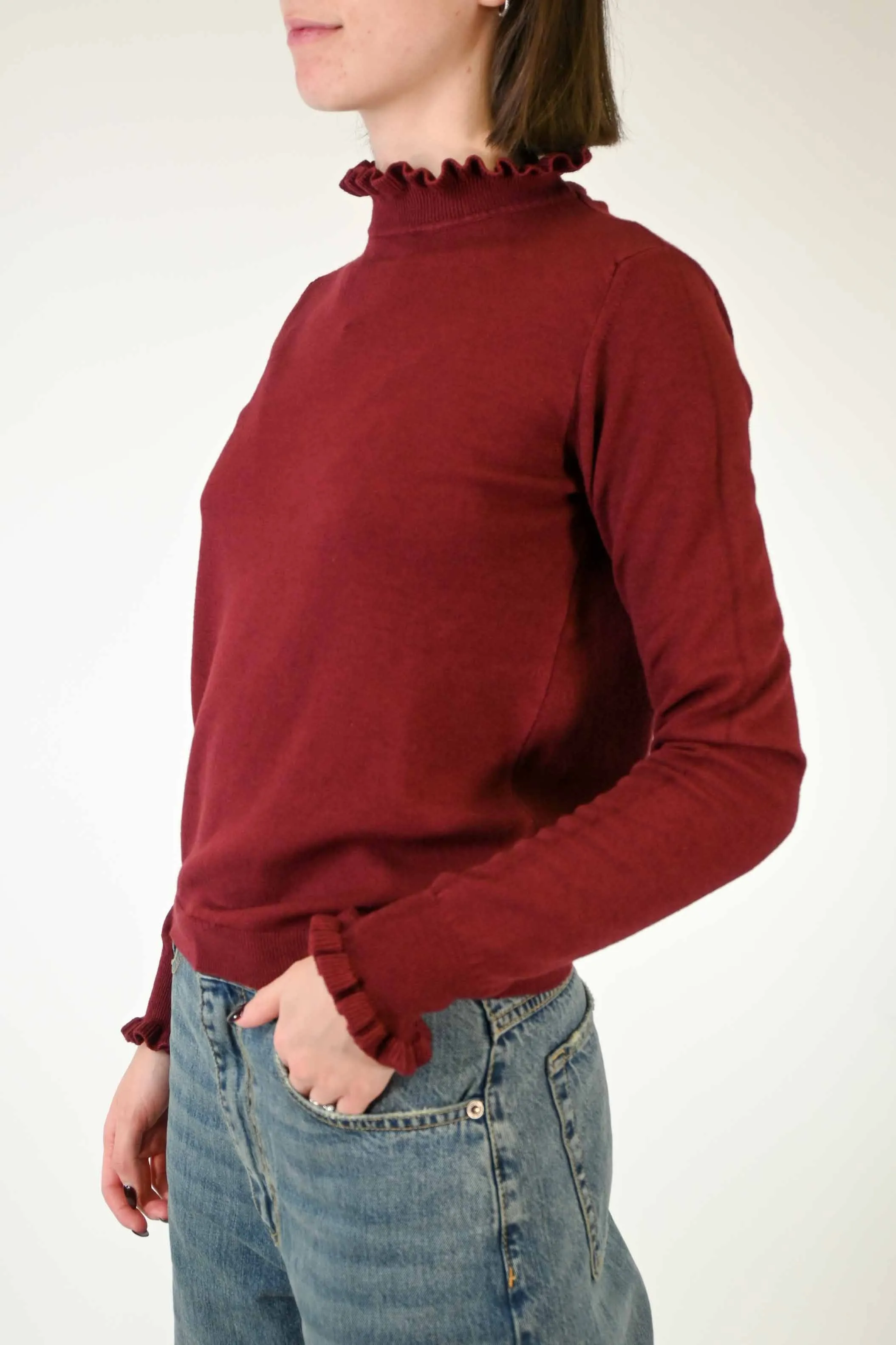 MAGLIA LUPETTO CON ROUGES COLOR BORDEAUX