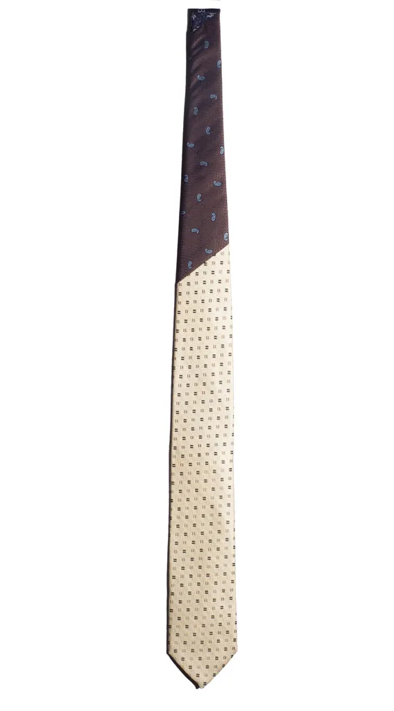 Man Cream Color Silk Tie Brown Beige Pattern Brown Contrast Knot Orange White Pattern N2607