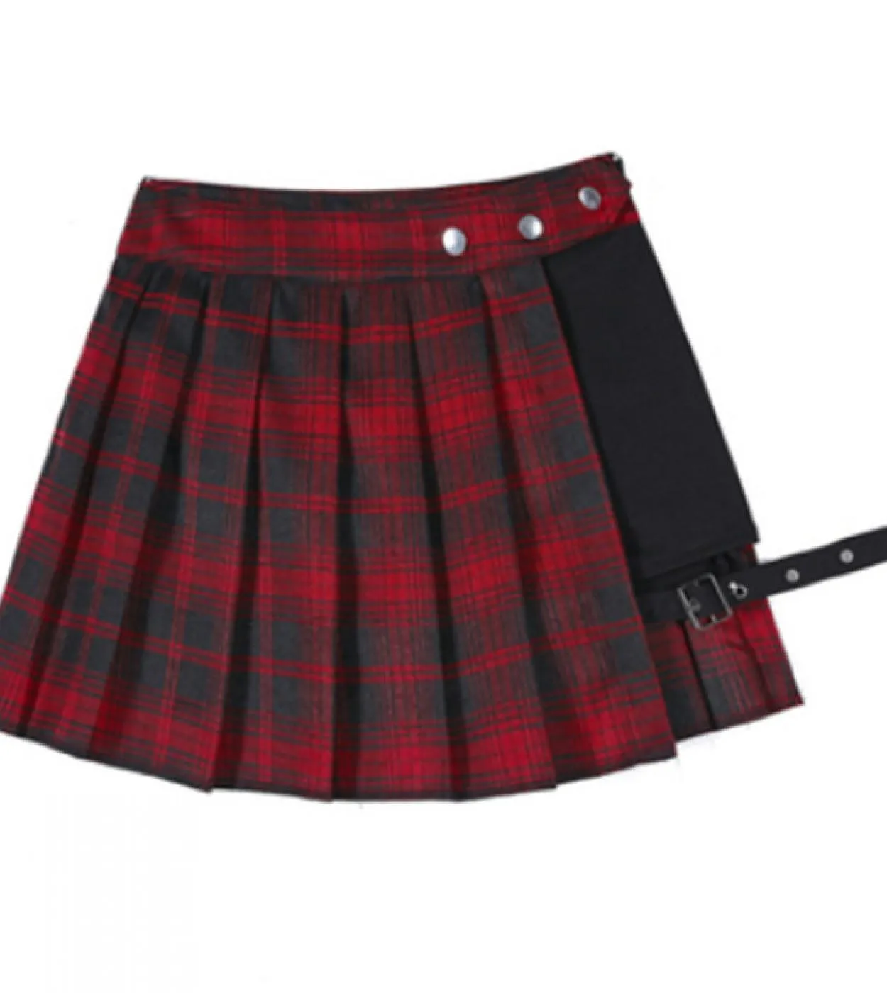 Mezze gonne gotiche a pieghe per ragazze Gonne irregolari scozzesi stile punk estivo Harajuku Donna Vita alta asimmetrica Nero S