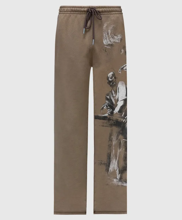Off-White Pantaloni della tuta marroni con stampa S.Matthew OMCH054S24FLE004