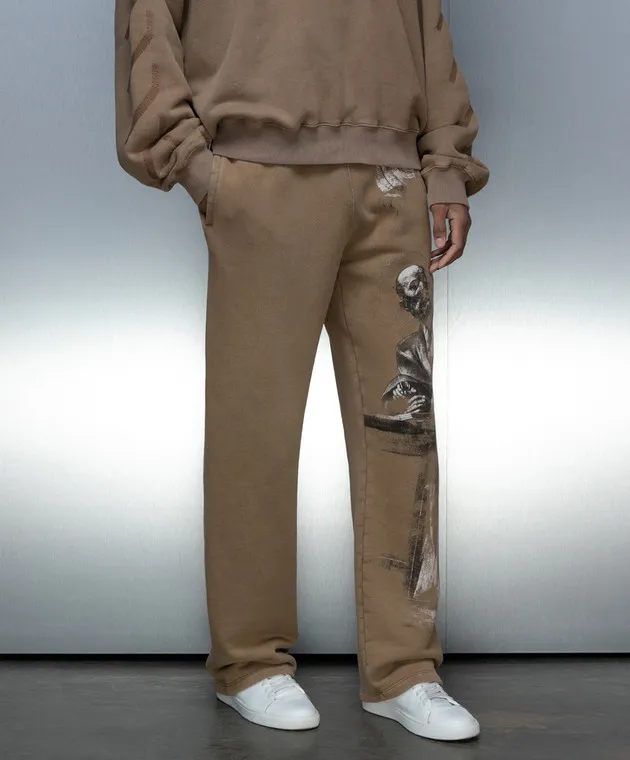 Off-White Pantaloni della tuta marroni con stampa S.Matthew OMCH054S24FLE004