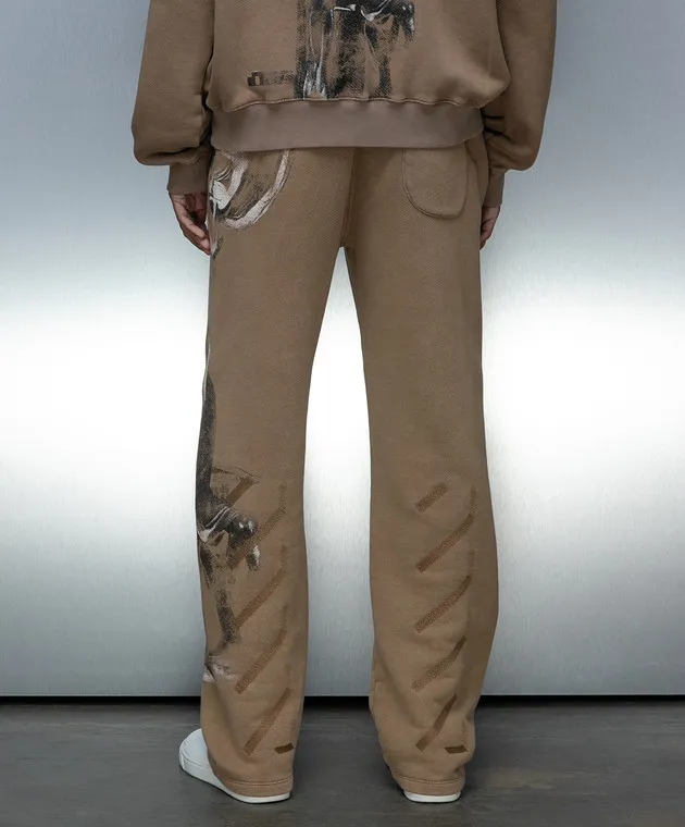 Off-White Pantaloni della tuta marroni con stampa S.Matthew OMCH054S24FLE004