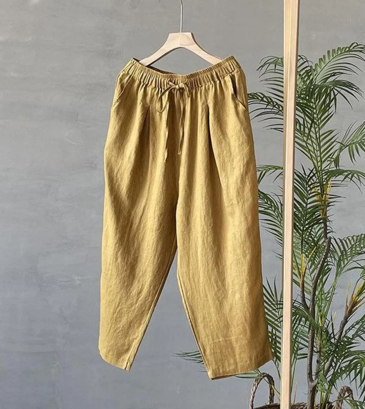 Pantaloni alla caviglia larghi in vita elastica da donna in stile artistico primavera estate Tutti i pantaloni Harem in lino di