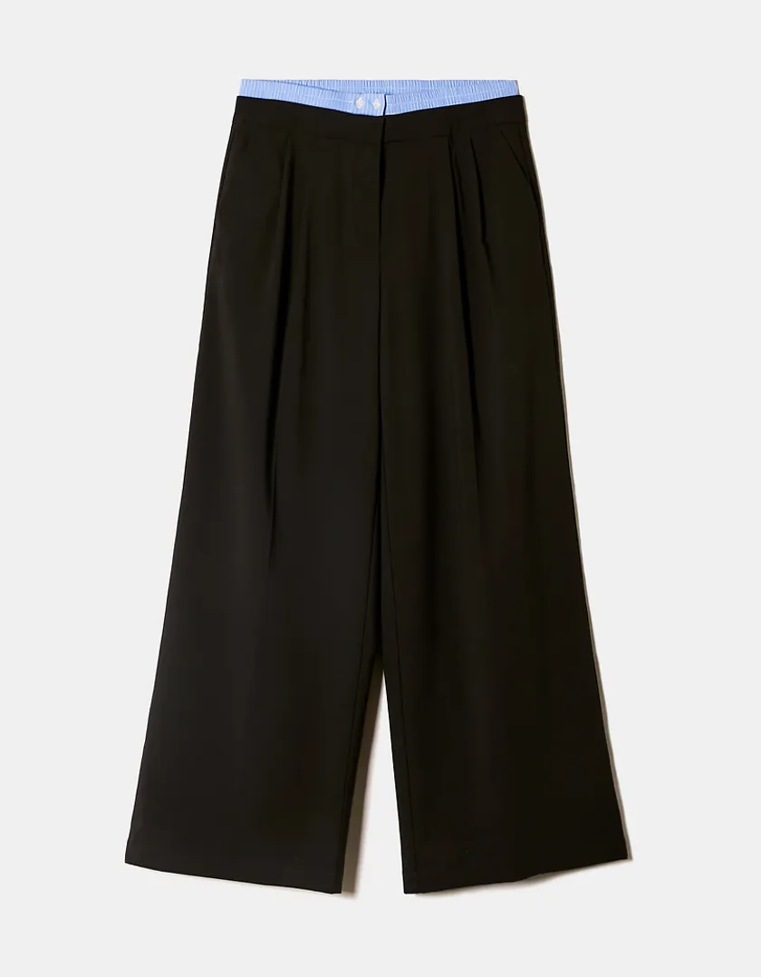 Pantaloni Wide Leg a Doppia Vita Neri  