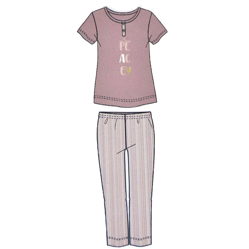 Pigiama Cotone Donna Maniche Corte Pinocchietto Lara Justin Peace 934